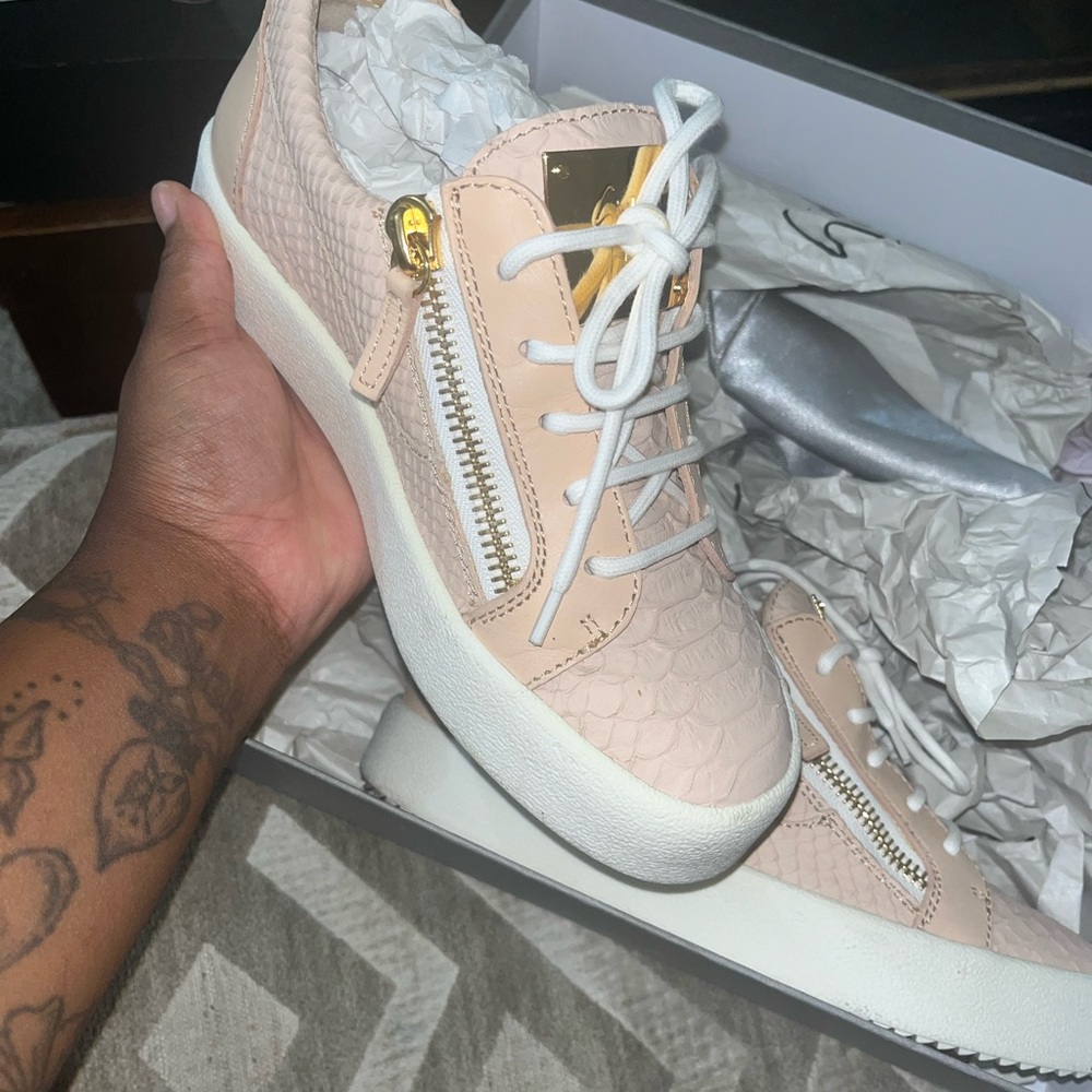 Pink And White Python Embossed Leather Sneaker - image 5